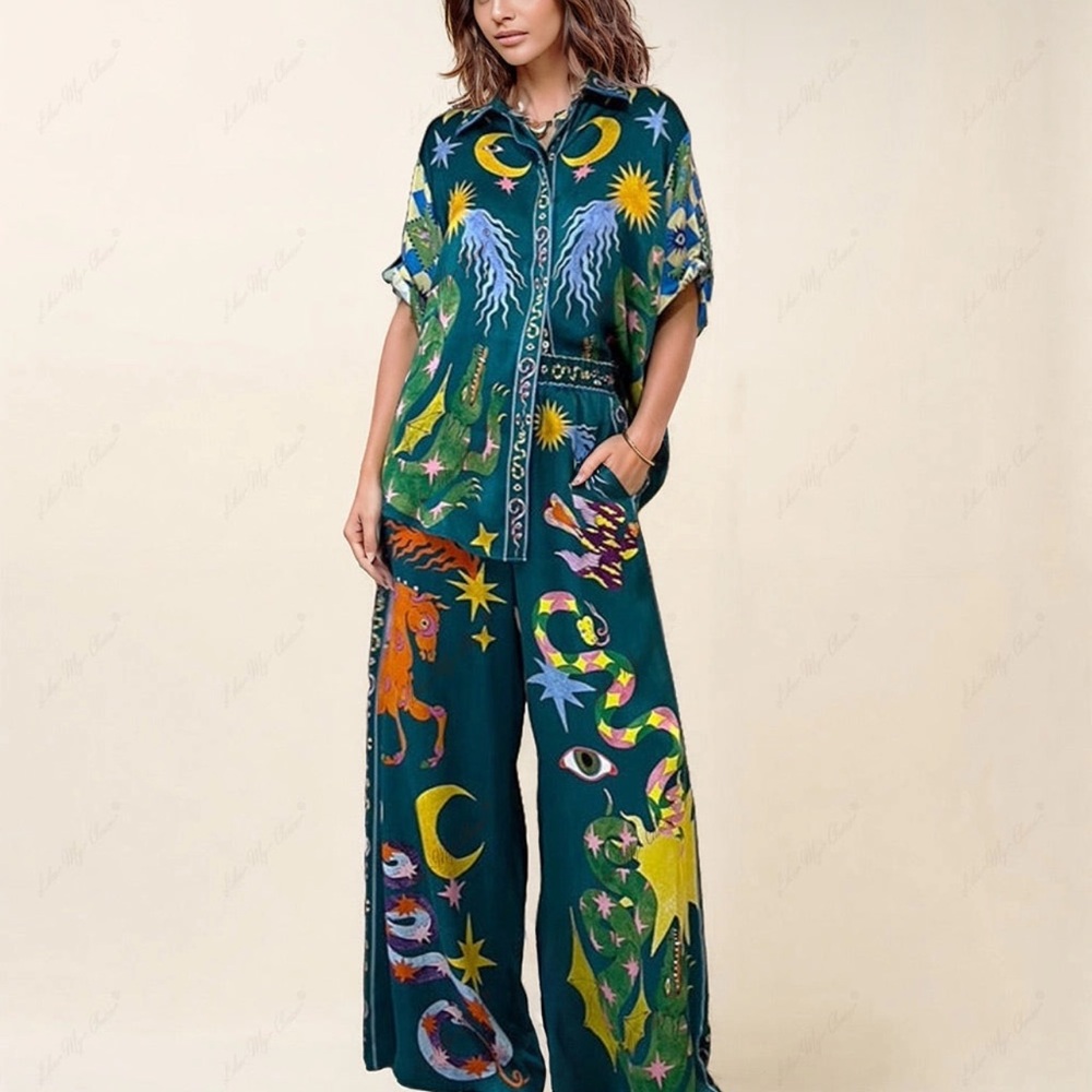 Colorful Patterned Women's Pant Set